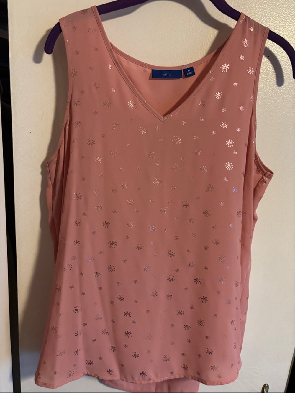 Apt. 9 Blush Pink Sleeveless V-Neck Camisole with Metallic Dots